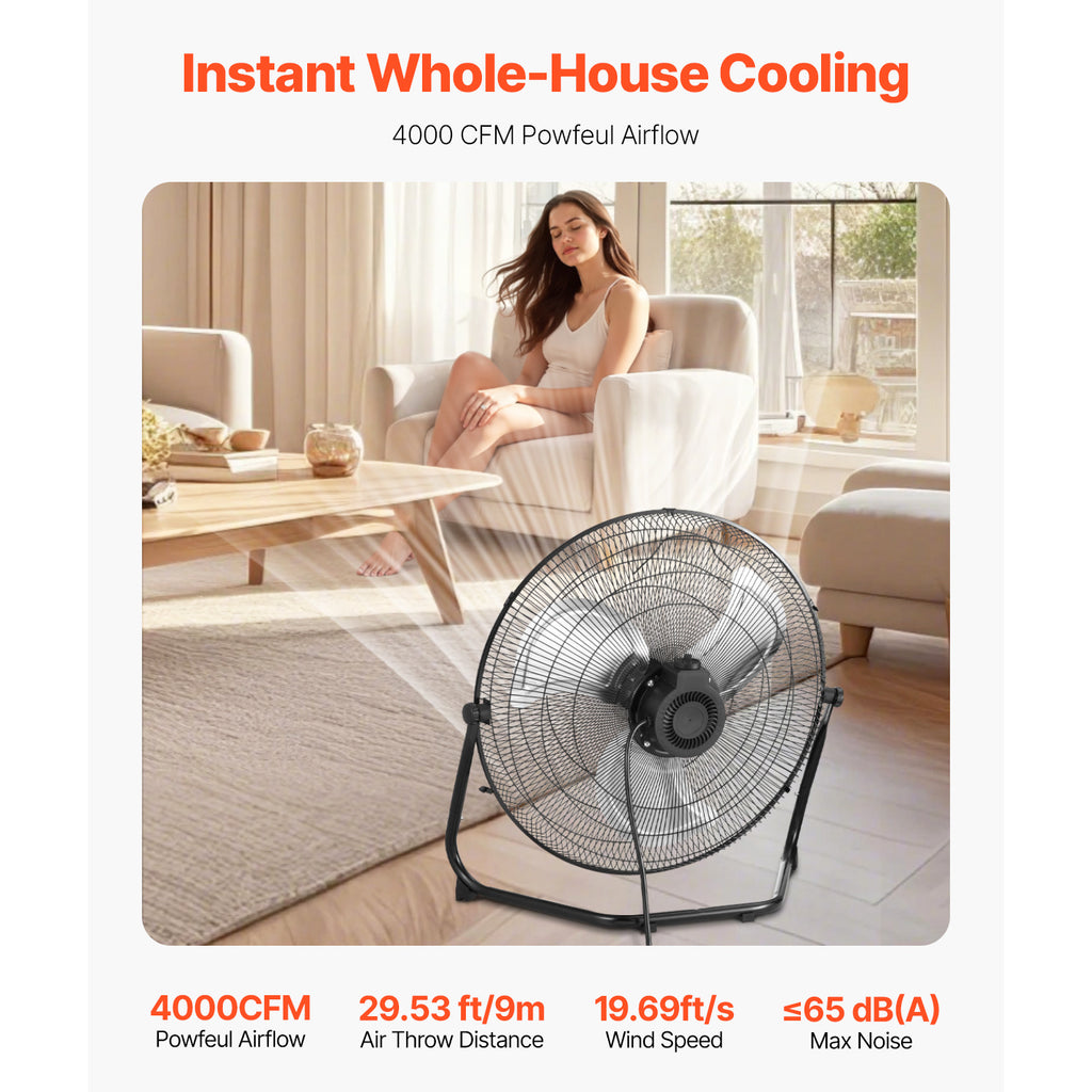 VEVOR 14-20 Inch Floor Fan, 3 Speed, 360° Adjustable Tilt, High Speed Industrial Fan, 1/2 Pack