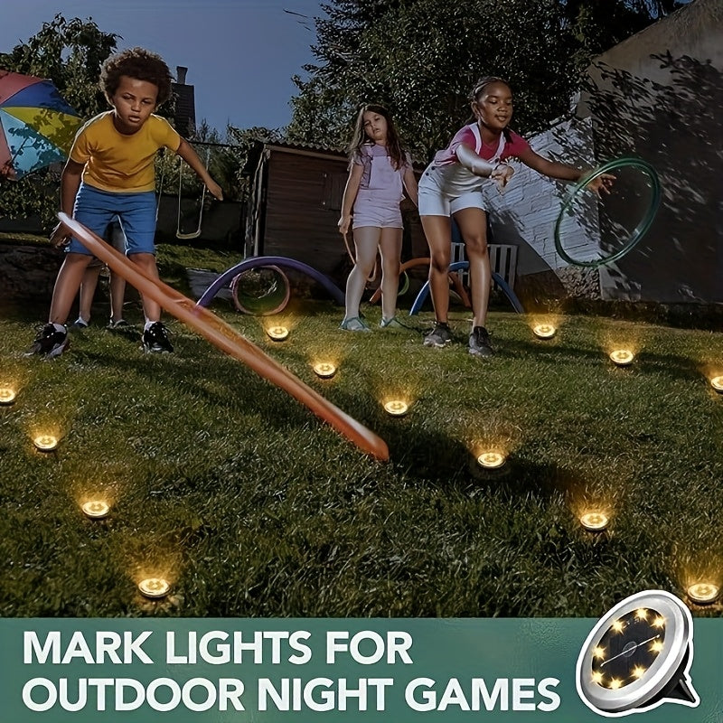 Solar Ground Spotlight Geometric Light, Stainless Steel Warm White Outdoor Landscape Light, 8LED Rotating Disc Light, Garden Viewing Light, Floor Lamp, Corridor Courtyard Patio Lawn Decorative Lighting, Solar Garden Light