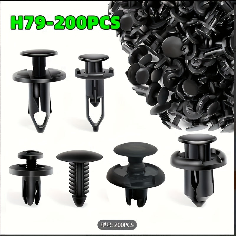 200 Pcs Car Retainer Clips 6mm 7mm 8mm 9mm 10mm Universal Six Sizes Mixed, Compatible with Toyota Ford GM Honda Bumper Push Rivets, Auto Parts Removal Tool