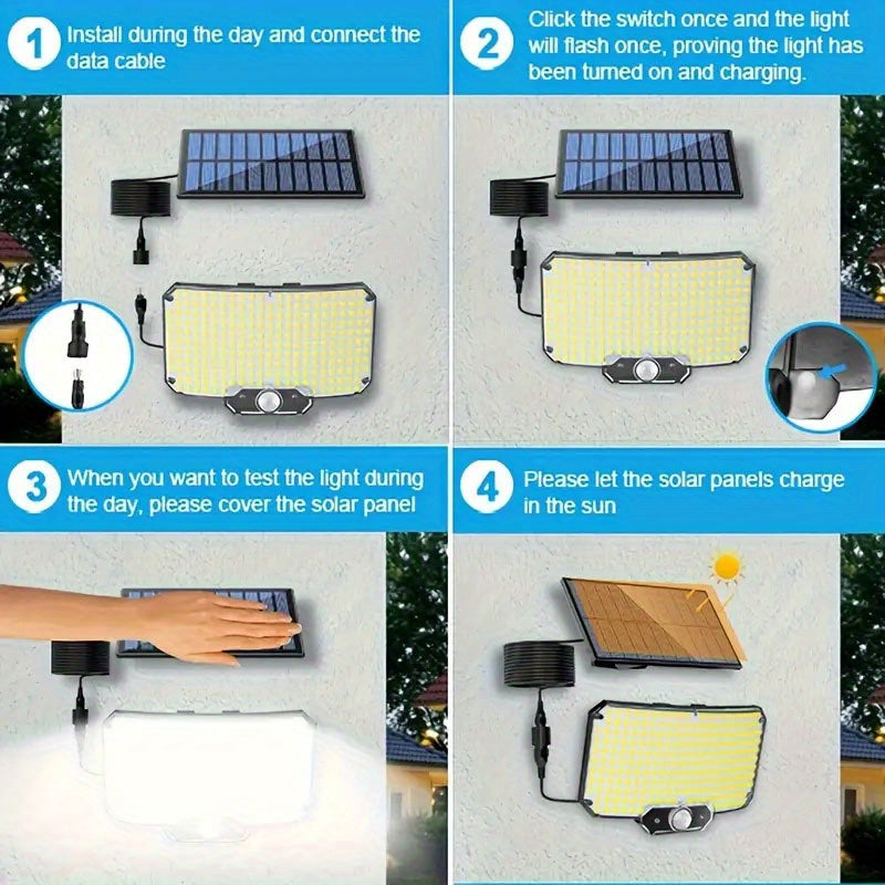 1-Piece 234 LED Split Solar Light, Outdoor Solar Wall Light, Human Shape Detection Lighting, Adjustable Modes and Angle, Motion and Light Detection, Street Light, Suitable for Garden, Path, Entrance, Roof, Patio and Emergency Lighting