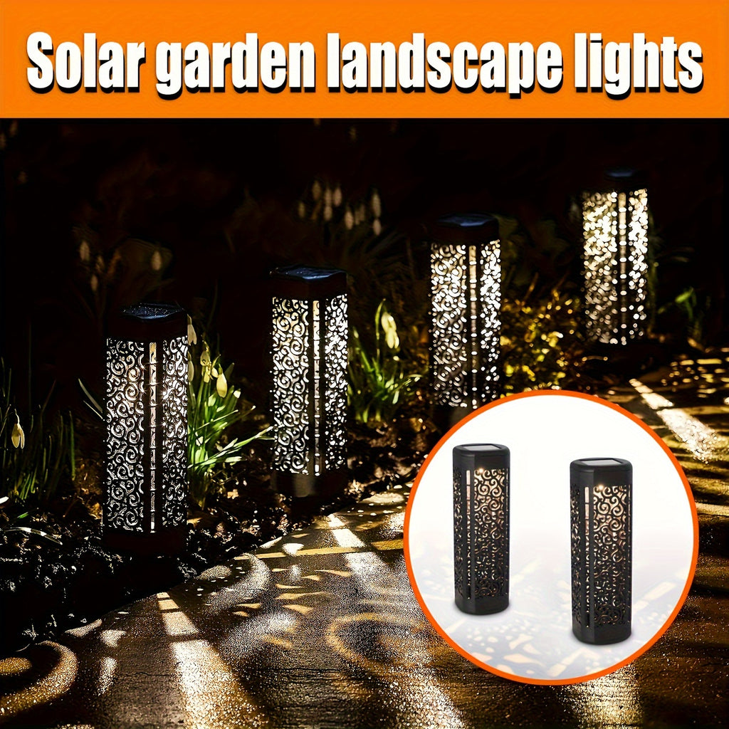 4pcs Solar Garden Vintage Hollow Out Floor Light, Outdoor Path Light, LED Halloween Christmas Decorative Landscape Light, Perfect for Courtyard, Garden, Pathway, Lawn, Street, Party Holiday Decoration