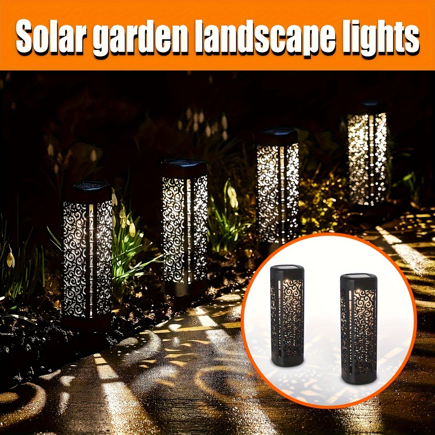 4pcs Solar Garden Vintage Hollow Out Floor Light, Outdoor Path Light, LED Halloween Christmas Decorative Landscape Light, Perfect for Courtyard, Garden, Pathway, Lawn, Street, Party Holiday Decoration
