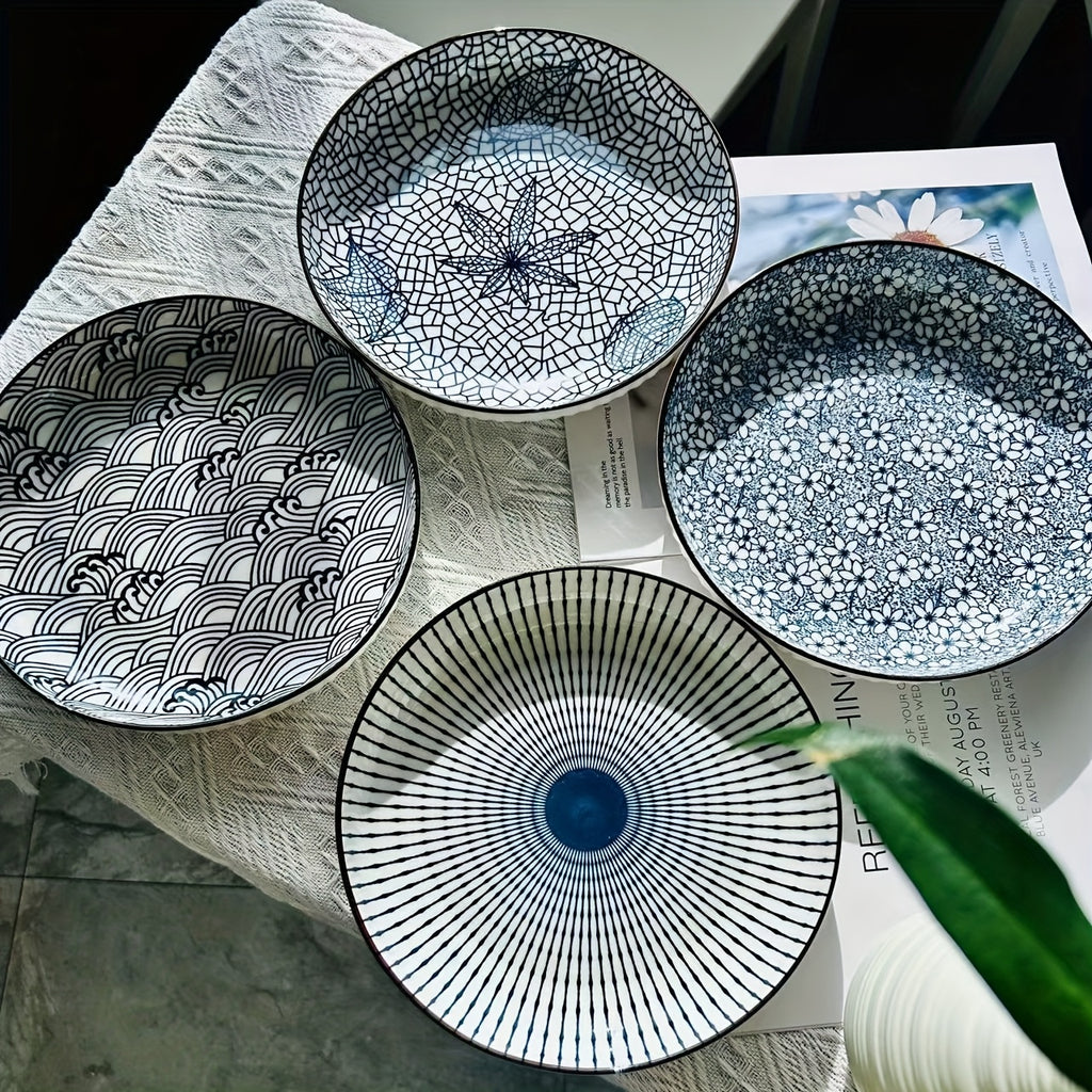 4 Ceramic Dinner Plates, 8 Inches in Diameter, Microwave & Dishwasher Safe, Ideal for Sushi, Salad, Dessert & Pasta – Perfect for All Seasons, Seasonal Theme Design