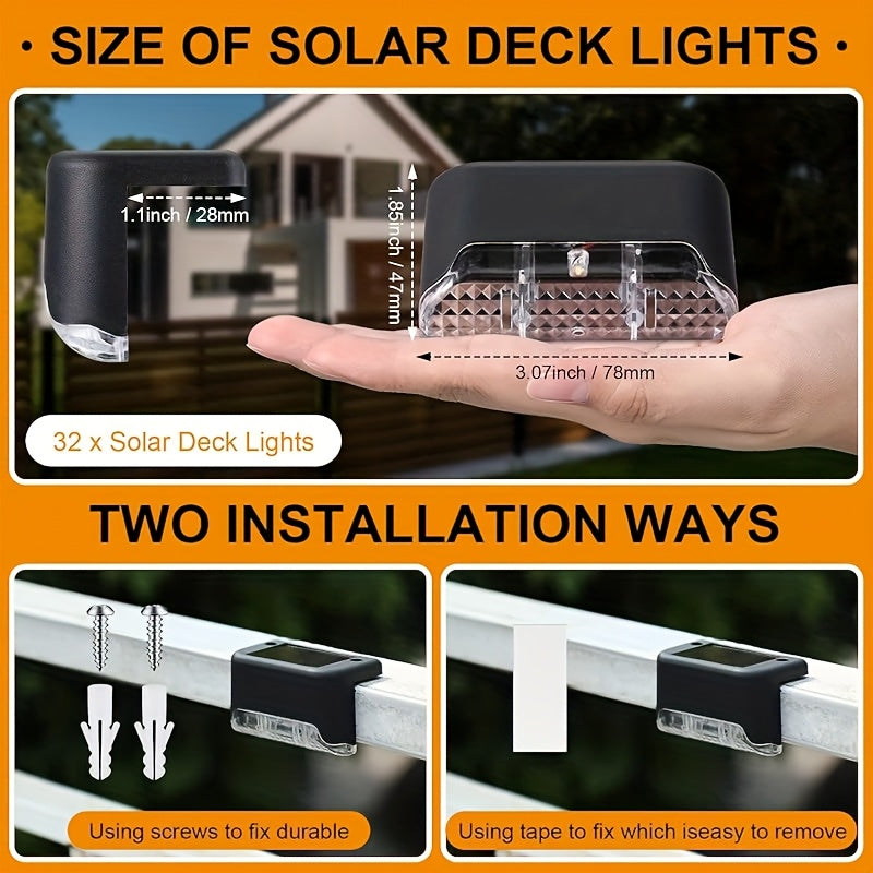 32/16 Outdoor Solar Step Light, Waterproof IP44 LED Solar Fence Light, Perfect for Stairs, Steps, Railings, Patios, Walkways, Gardens and Courtyards (Warm White), Halloween