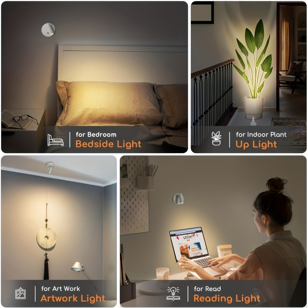Tri-color temperature wireless motion sensor spotlight, magnetic wall light, high-efficiency sensor light, battery-powered rechargeable wall light, adjustable warm/cool/neutral light, indoor spotlight, suitable for hallways, photos, artwork display