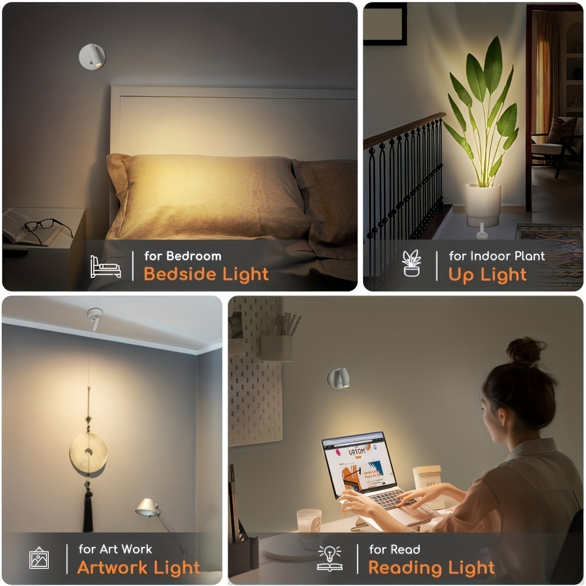 Tri-color temperature wireless motion sensor spotlight, magnetic wall light, high-efficiency sensor light, battery-powered rechargeable wall light, adjustable warm/cool/neutral light, indoor spotlight, suitable for hallways, photos, artwork display