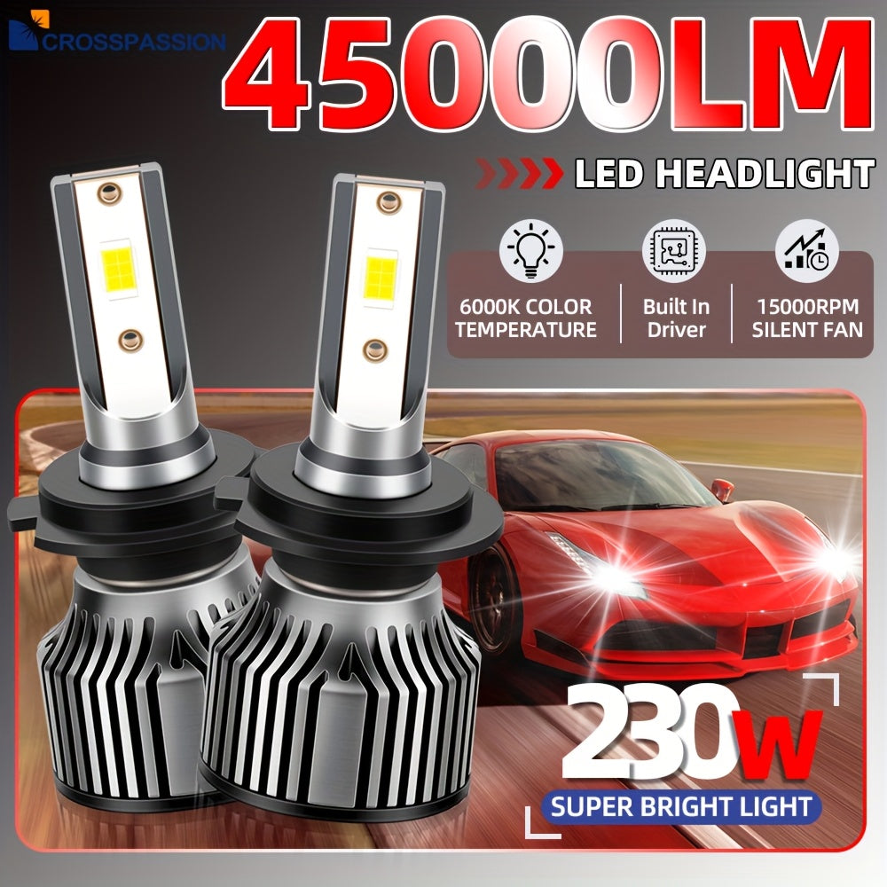 CROSSPASSION 2/4-Pack 230W Super Bright Car Headlights, 9005/HB3 9006/HB4 H1 H4 H7 H11 H13 9007 High/Low Beam CSP LED Headlights, 6000K White All-in-One Driver, Easy to Install, No Battery Included