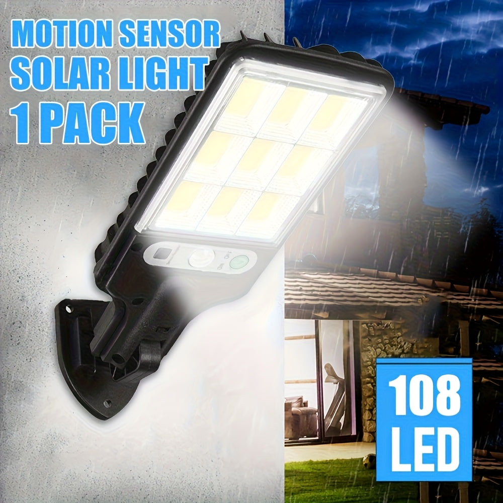 1 Smart Motion Activated Solar Light, Perfect for Commercial Streets and Areas, High Brightness LED Solar Wall Lighting, Rechargeable COB Street Light, with Three Outdoor Decorative Lighting Modes for Deck Security Purposes