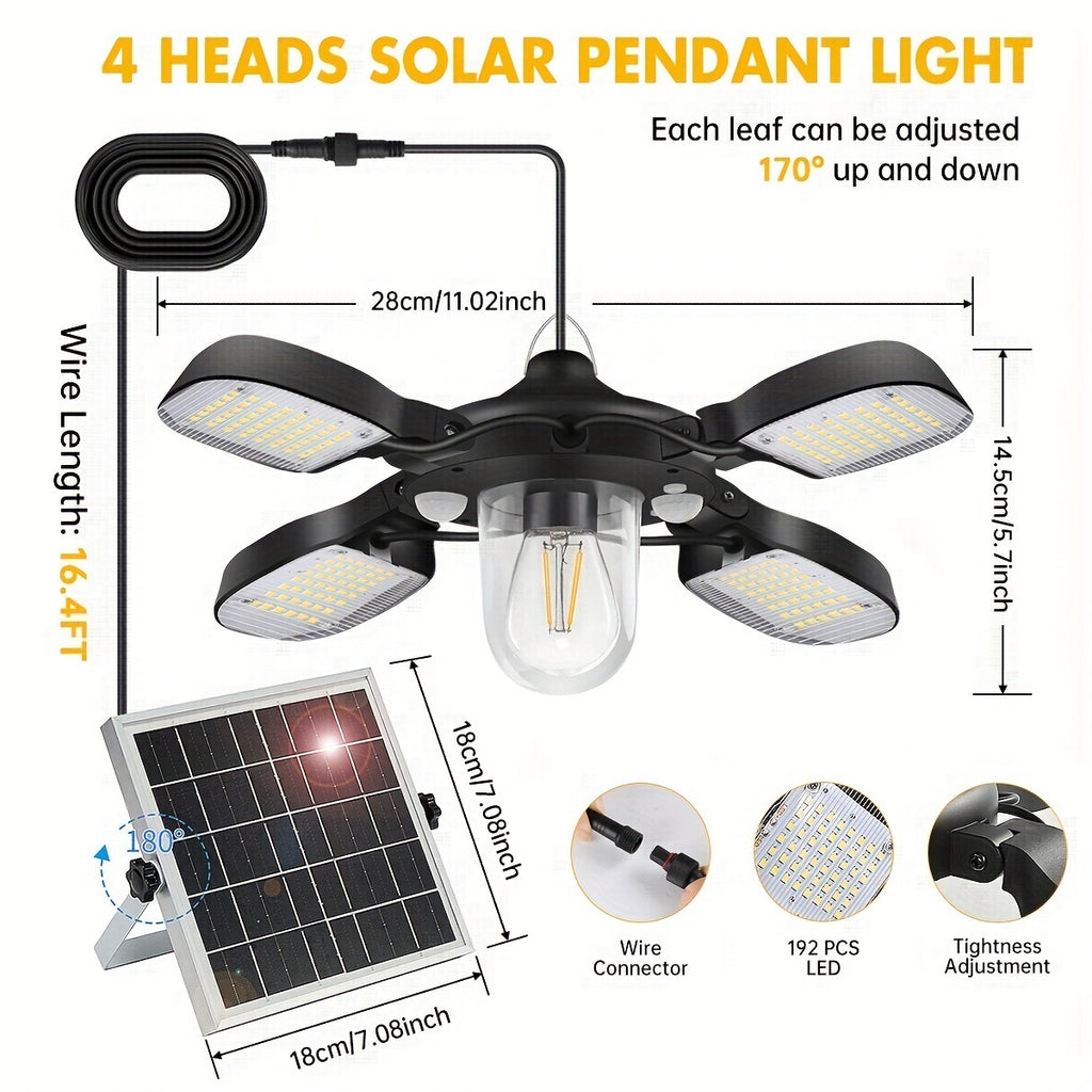 Four-Leaf Pendant Light, 192 LED Solar Pendant Light, Outdoor Patio Gazebo Hanging Light, Solar Garage Barn Pendant Light