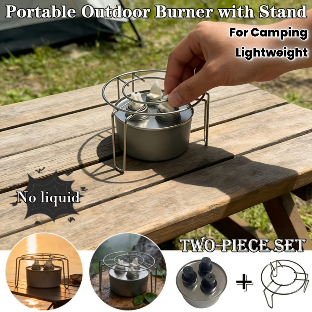 Outdoor Portable Stove 2-Piece Set, Does Not Include Liquid Fuel, For Cooking Only, Not for Food Contact, Lightweight Burner & Bracket Combo, Ideal for Camping, Hiking, Road Trips & Outdoor Travel with Family & Friends