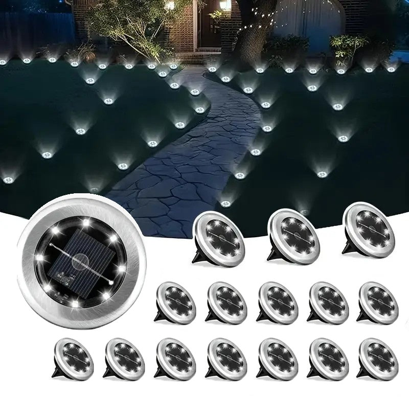 Solar Ground Spotlight Geometric Light, Stainless Steel Warm White Outdoor Landscape Light, 8LED Rotating Disc Light, Garden Viewing Light, Floor Lamp, Corridor Courtyard Patio Lawn Decorative Lighting, Solar Garden Light
