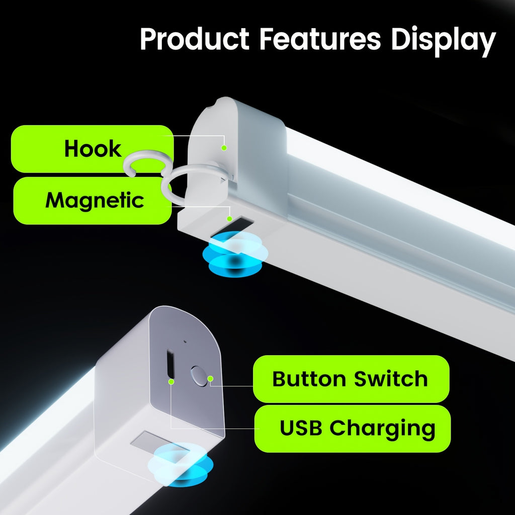 Rechargeable portable lighting lamp, long battery life, with hook, hands-free, suitable for car repair, garage lighting, camping, emergency power outage lighting, night fishing, night climbing and many other dark scenarios