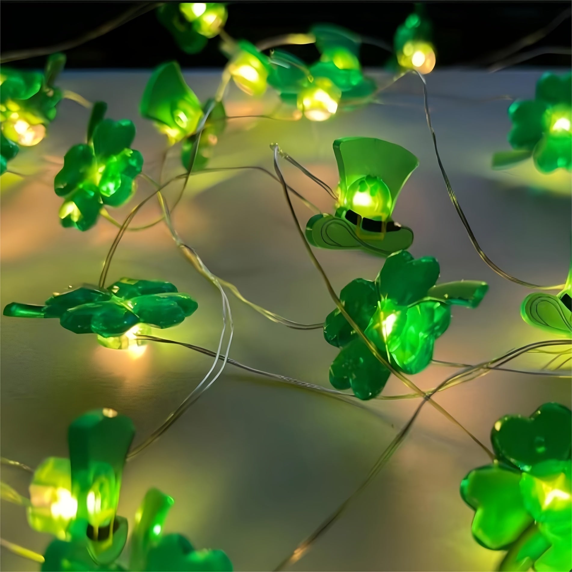 Luminarias四叶草帽子造型灯串电池供电LED灯串彩灯适合室内装饰节日氛围灯