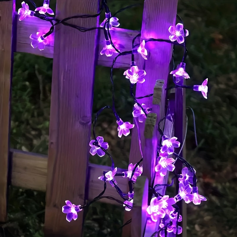 樱花太阳能户外灯串适合房屋 围栏 庭院 及圣诞万圣各种节日氛围装饰灯串