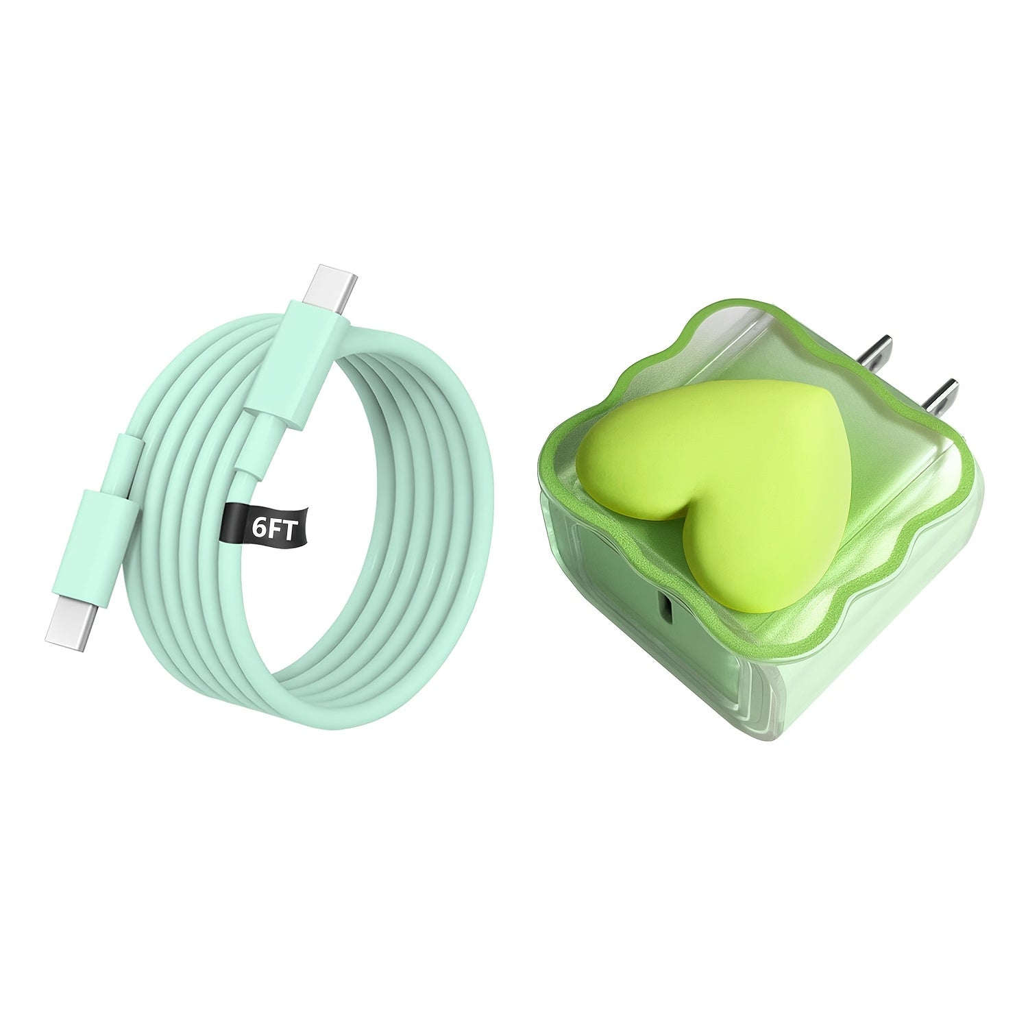 20W PD USB-C Fast Charger with Heart-Shaped Design, Includes 6ft Cable for Samsung S24/S23/S22/S21/S20 (Plus Ultra), 20/10/9/8, Pixel 6/5/4 Pro XL - Multicolor Options, Mobile Device Charger|Decorative Cable|Pastel Charging Accessories, Fast Charger for A