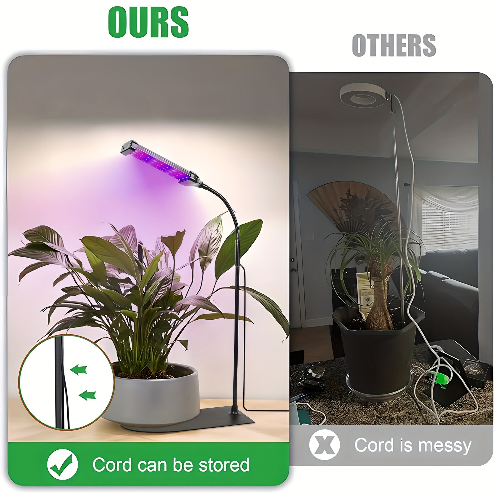 Square tube base LED grow light, multi-functional indoor plant lighting, with USB timer dimming, plant growth promoting light, 3 mode switching, promotes healthy plant growth