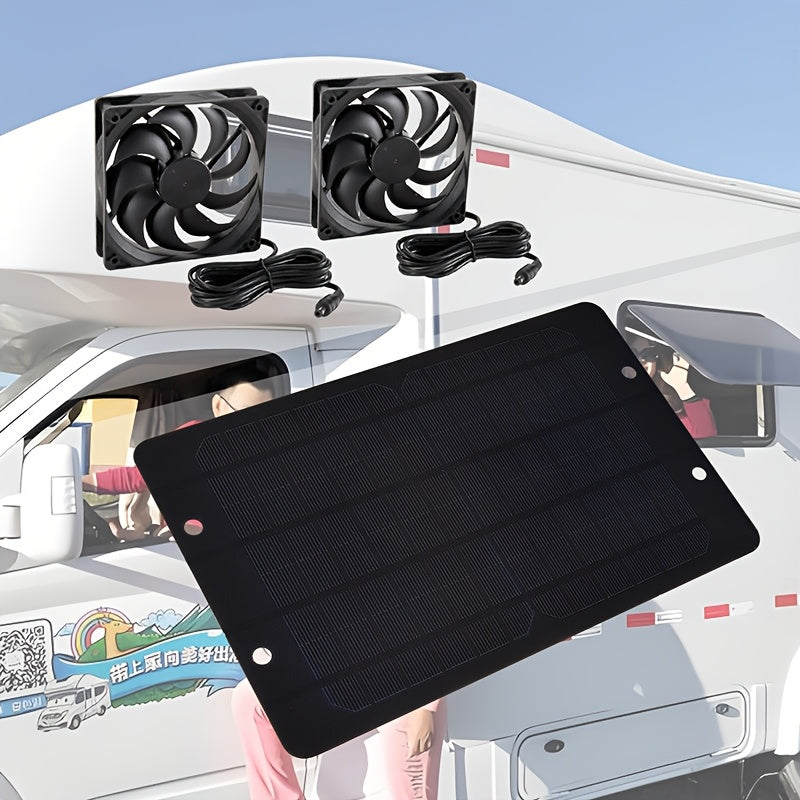 RCL Solar Fan, 2 Fans Solar Powered, Solar Ventilation Exhaust Fan Air Circulation Outdoor Kit, Ideal for RV Travel, Camping, Pet House, Window, Chicken Coop, Greenhouse and Shed