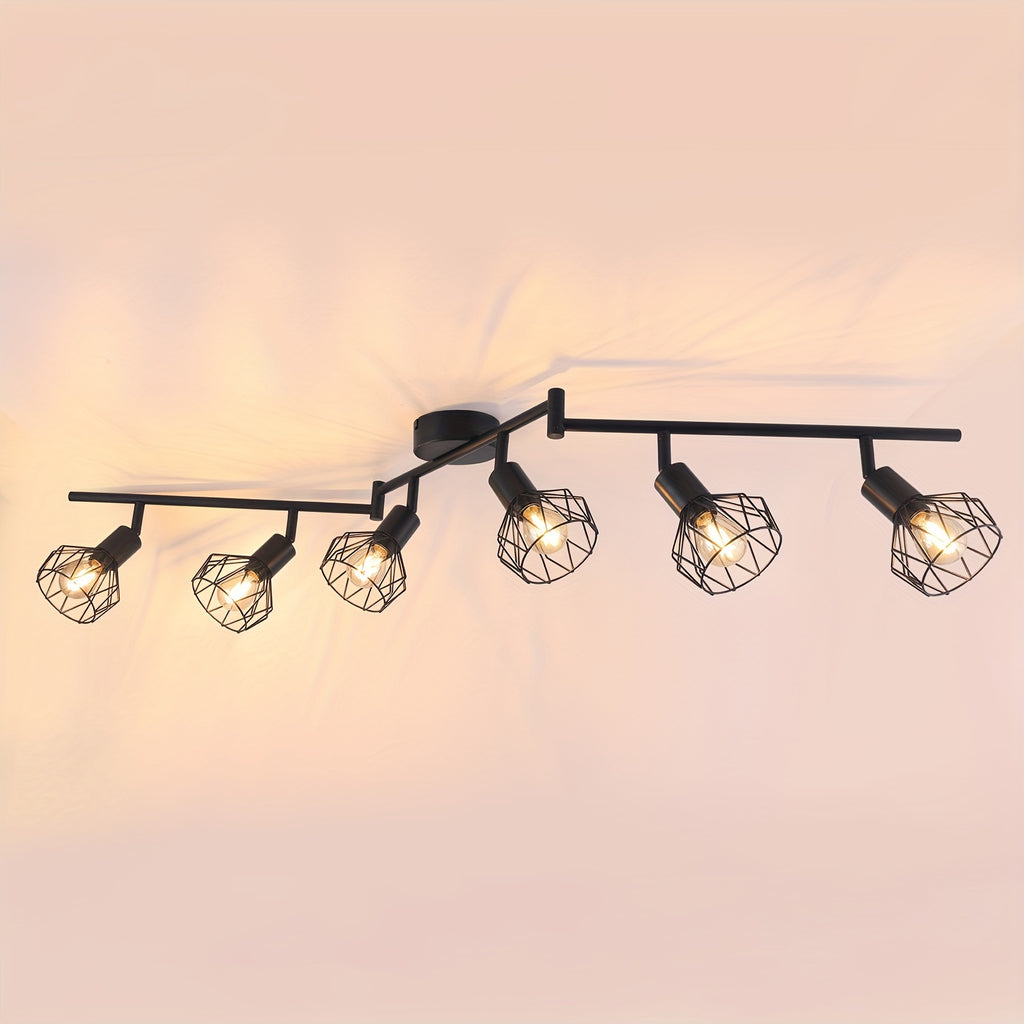 LED Ceiling Spot Light 6 Heads - Ceiling Light Spot E14 Swivel - Black 6-Head Ceiling Spot Light - Vintage Light for Living Room, Kitchen, Bedroom, Bulbs Not Included, Ideal Christmas Gift and Office/Hotel Decoration