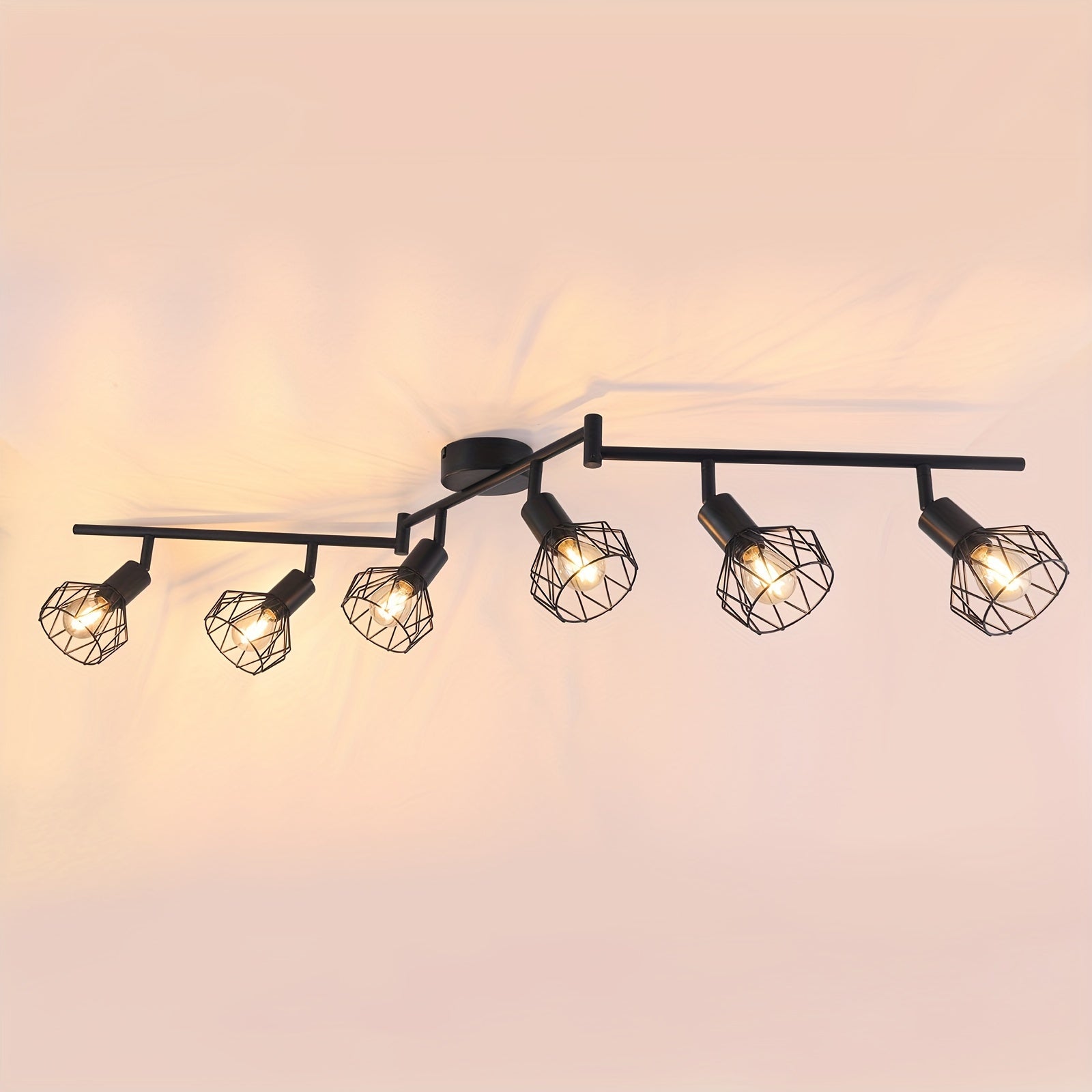 LED Ceiling Spot Light 6 Heads - Ceiling Light Spot E14 Swivel - Black 6-Head Ceiling Spot Light - Vintage Light for Living Room, Kitchen, Bedroom, Bulbs Not Included, Ideal Christmas Gift and Office/Hotel Decoration