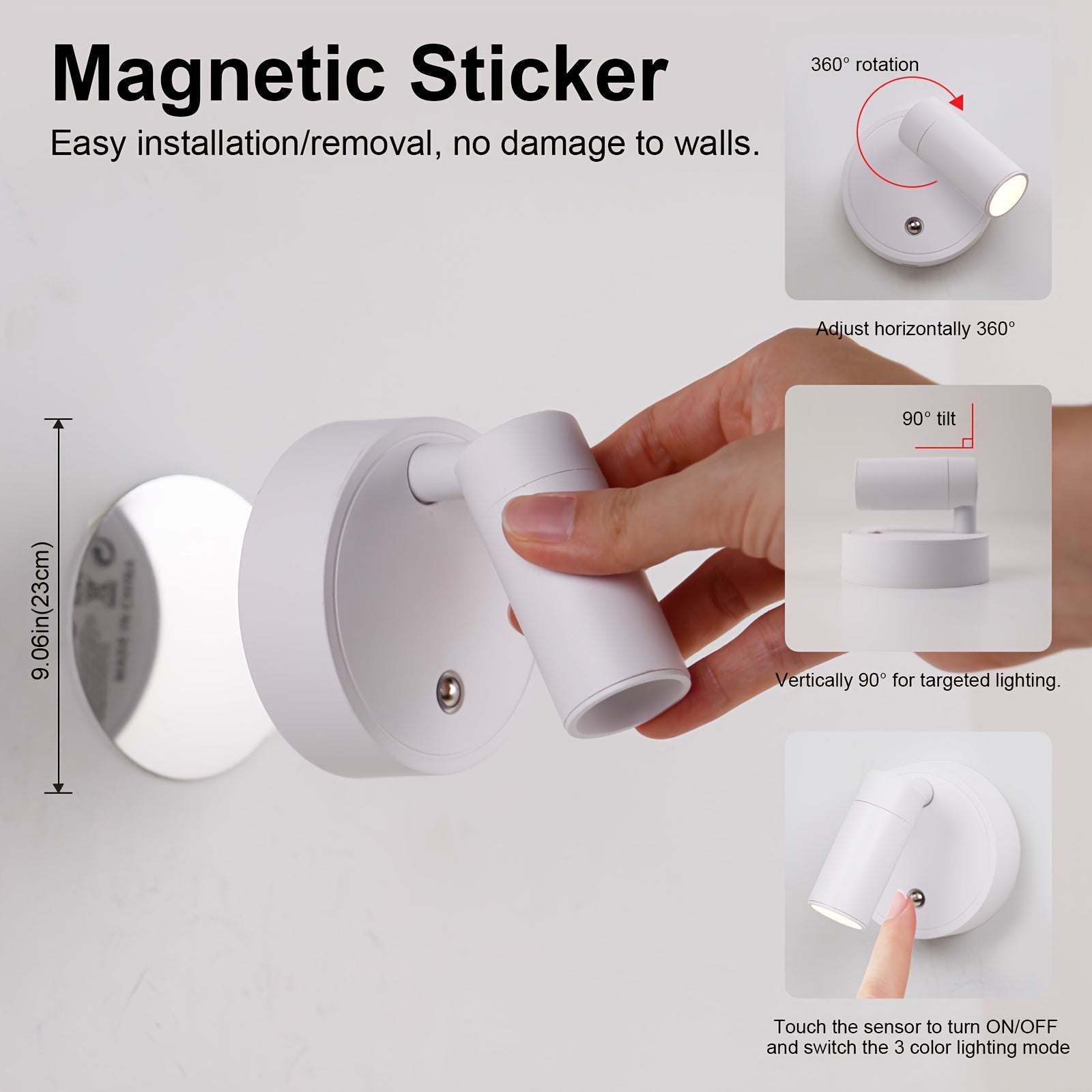 Portable home decorative wall light, magnetic projection light, USB tube light, bedroom wall cleaning light, wall LED light, rechargeable battery, indoor spotlight (3000K/4000K/6000K), dimmable, suitable for plant wall display