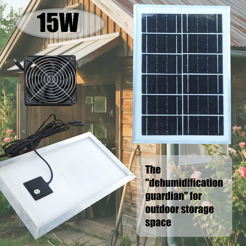 15W Portable Solar Panel with Fan | Solar Panel and Portable Cooling Fan Combo, PV Solar Panel Kit, Suitable for Greenhouse & Pet Ventilation, Outdoor Camping and Home Use | Solar Powered Fan
