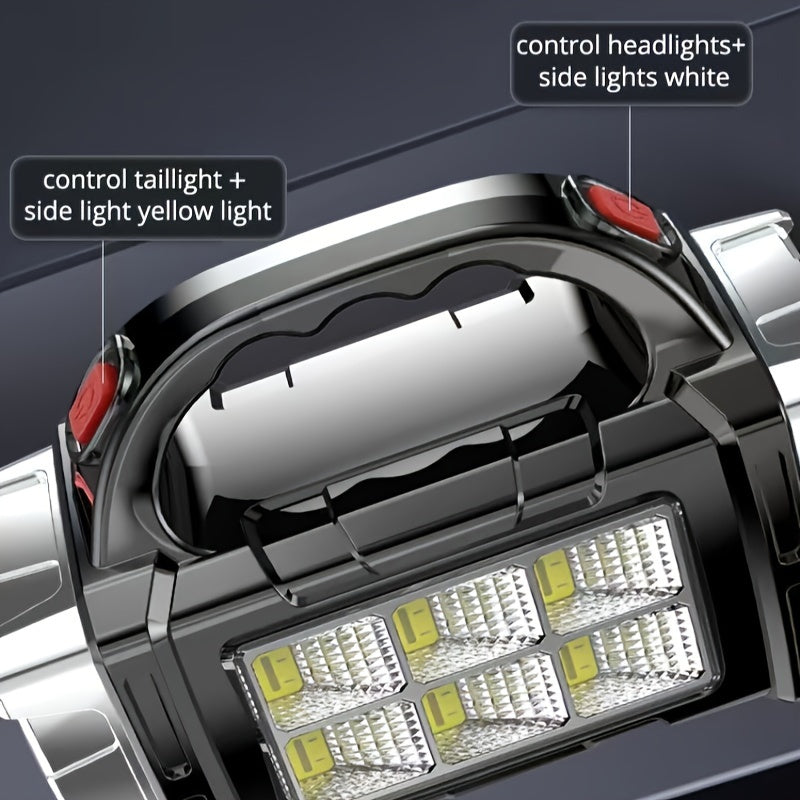 1 Ultimate Ultra-Bright LED Searchlight 2200W - Ultra-Portable, Dual Solar & USB Charging, Visible Beam, Power Bank Flashlight for Outdoor Adventures
