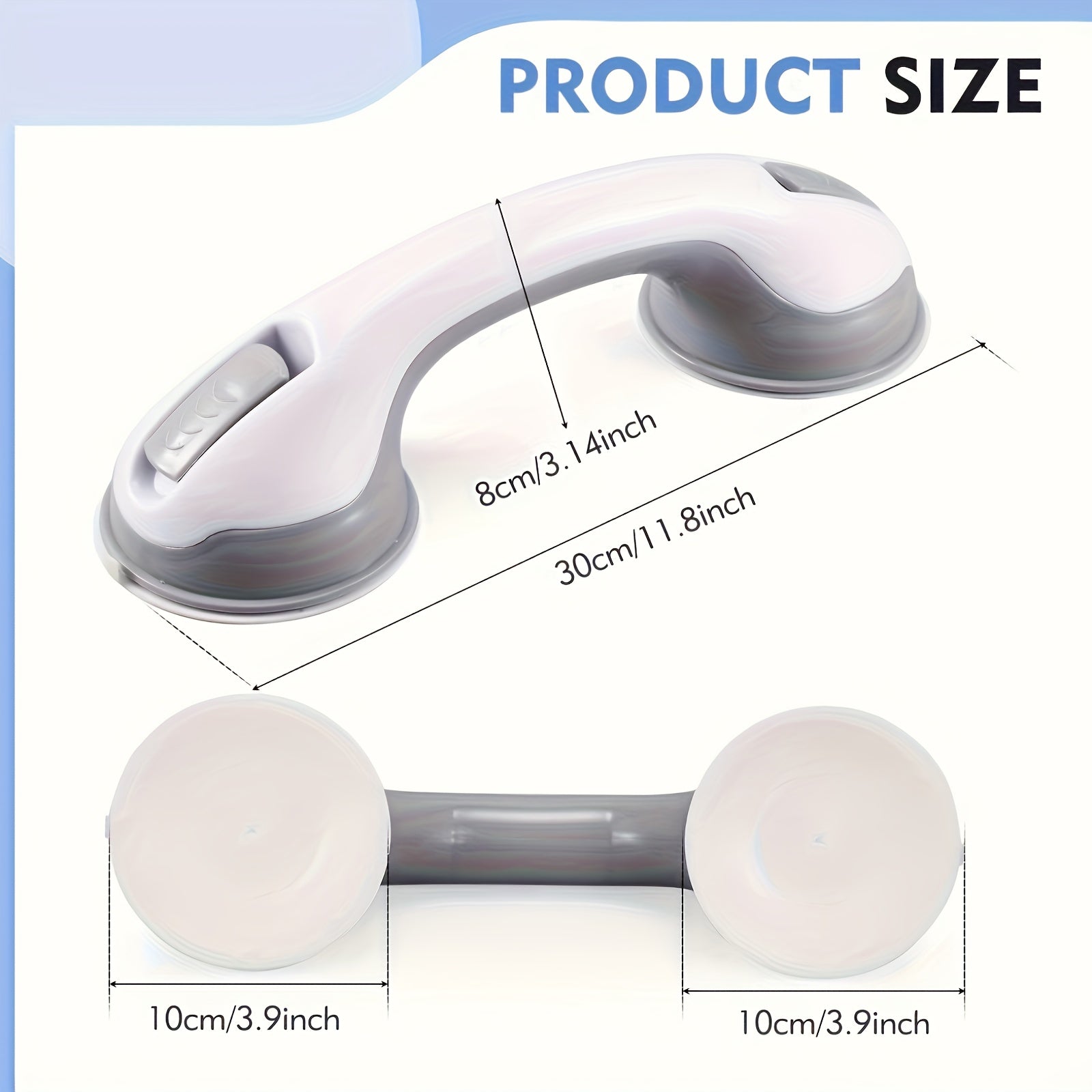 2-Pack No-Drill Bathroom Grab Bar - Strong Suction Cup Anti-Slip Safety Rail for Elderly, Shower Fall Prevention Handle Bar, Height Adjustable Universal (Vacuum Suction / Tool-Free Installation)