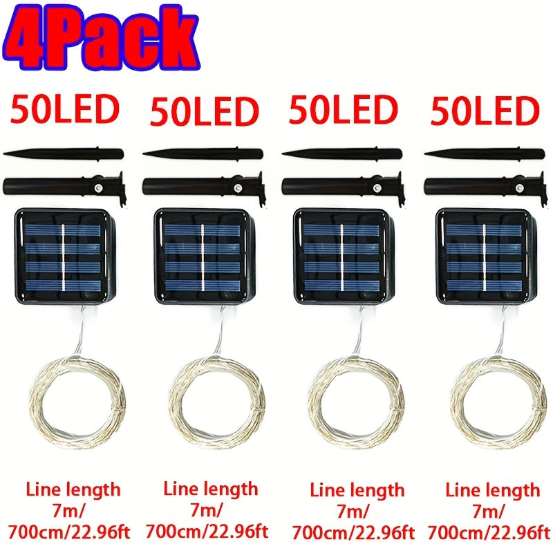 4包装 50LED*4/100LED*4，LED仙女灯串户外花环太阳能节日圣诞灯，适用于花园派对树装饰