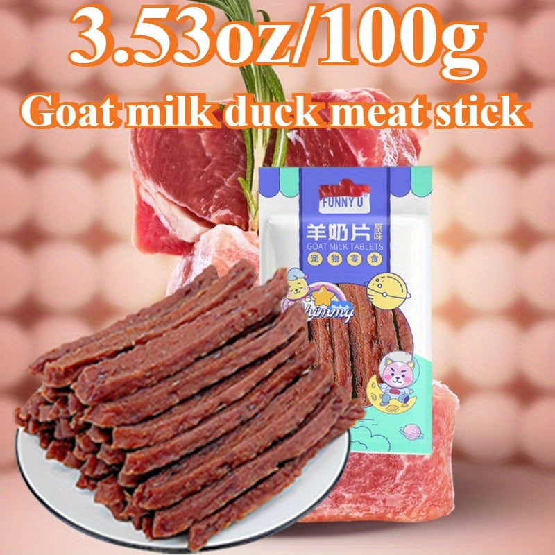 一包山羊奶鴨/雞肉棒，每包約3.53盎司/100克，寵物零食山羊奶果蔬補充膳食纖維營養，磨牙訓練狗狗獎勵
