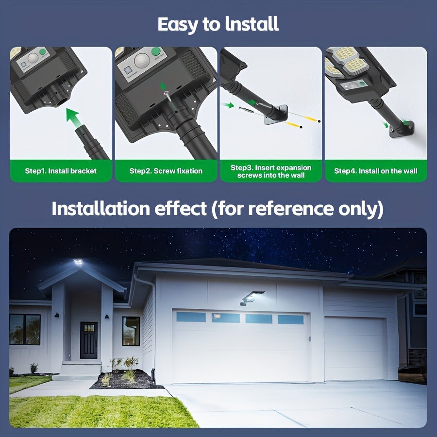 1 LED Solar Street Light, Outdoor Parking Lot Light, Garden Solar Lighting (Dusk to Dawn), Wide Angle Motion Sensor and Remote Control Function, Perfect for Courtyard Garden, Patio, Road Lighting