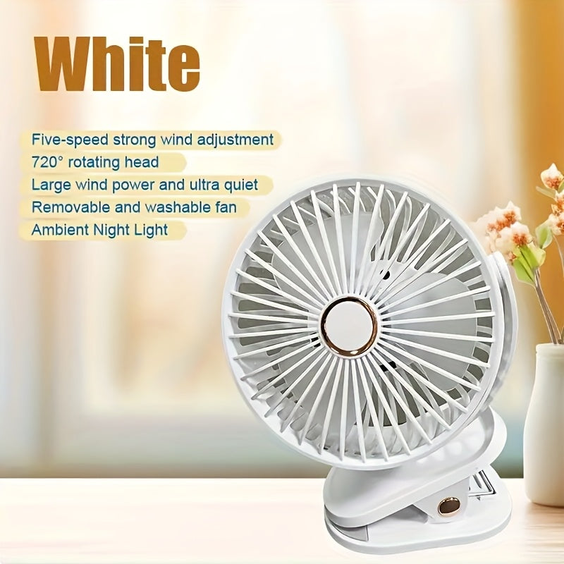 2025 USB Rechargeable Mini Fan, LED Stylish Night Light, Long-Lasting Battery &amp; Strong Wind, 2 Colors Available, Keep Cool &amp; Comfortable, Essential Summer Back-to-School Item for RV Camping