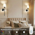 Wall Light Battery Operated Wall Light Set, Black/Gold Wireless Wall Light with Remote Control, 9 Color Modes Rechargeable Wall Light, Suitable for Bedroom Living Room, 2-Pack