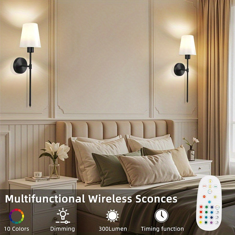 Wall Light Battery Operated Wall Light Set, Black/Gold Wireless Wall Light with Remote Control, 9 Color Modes Rechargeable Wall Light, Suitable for Bedroom Living Room, 2-Pack