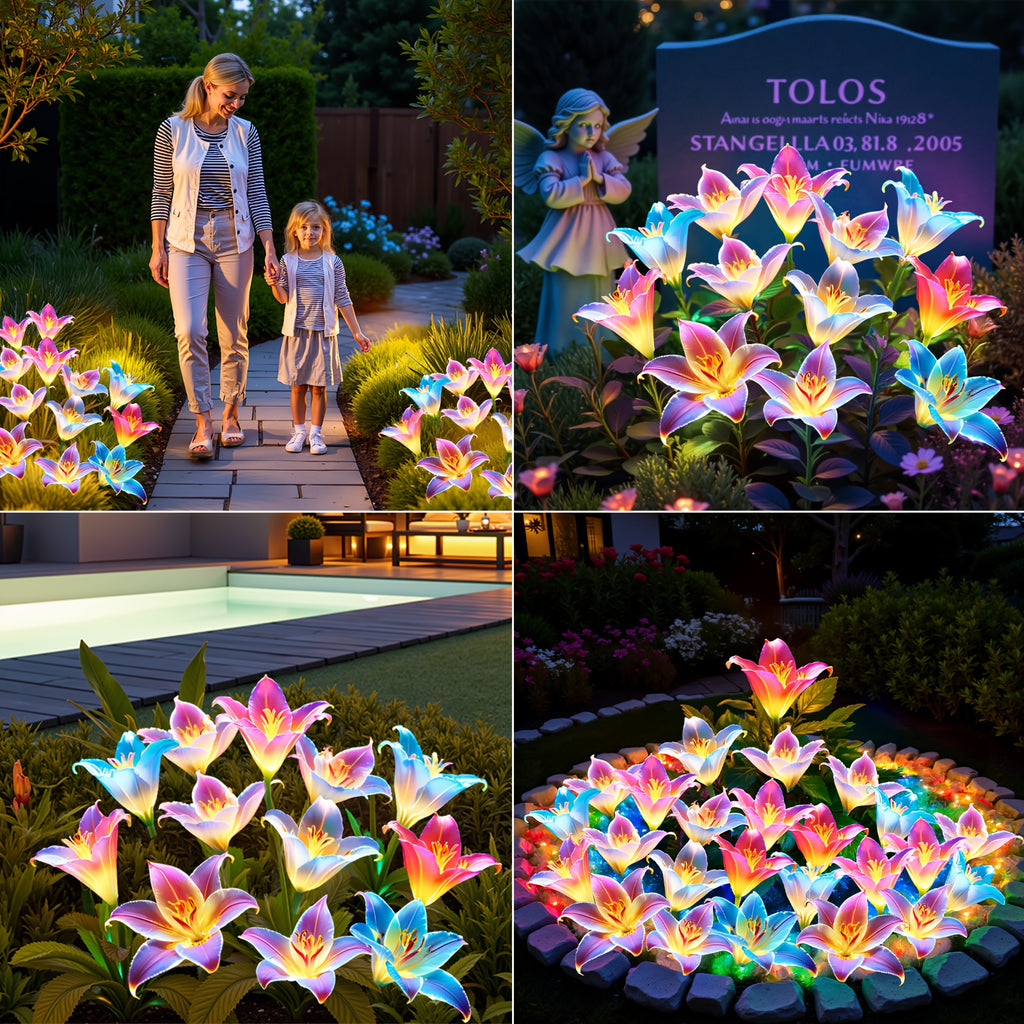2025 New Solar Outdoor Flower Light Solar Courtyard Light Waterproof 30-Head Rose 7-Color Changing Landscape Light Suitable for Garden Path Patio Cemetery Decoration 1/2/4/6-Pack