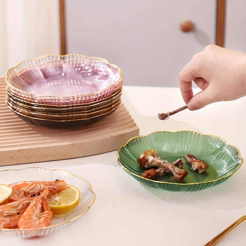 8-Piece Set Plastic Gold Rim Flower Plate, Trash Plate, Bone Plate, Fruit Plate, Dessert Plate, Cake Plate, Snack Plate, Breakfast Plate – Kitchen Supplies