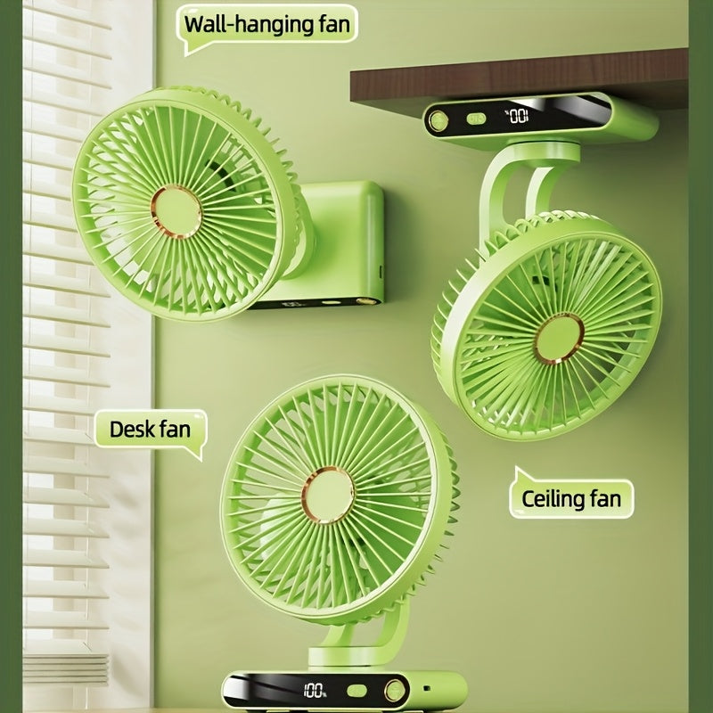 Multifunctional 2000mAh Rechargeable Circulating Fan, 5 Adjustable Wind Speeds, Built-in Night Light and Digital Display for Real-time Battery Check, 90° Vertical Adjustable Angle, Ideal for Home Office Outdoor Use
