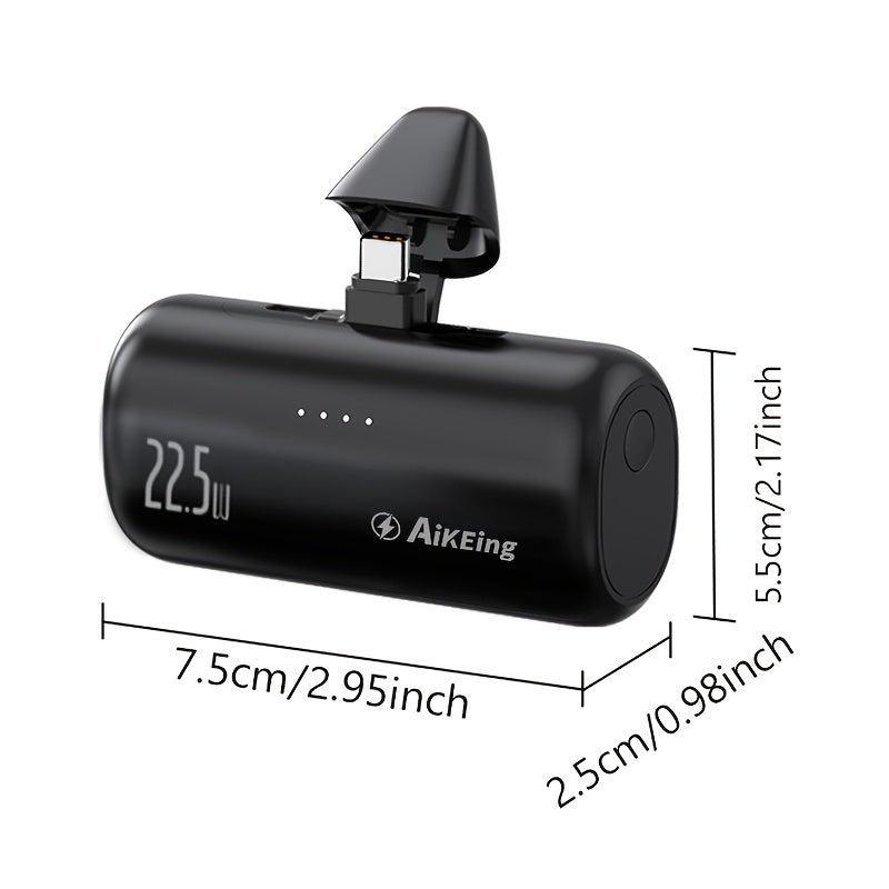 Aikeing 5000mAh 迷你行動電源，手機充電解決方案，iPhone 充電器，Type-C 相容行動電源，具備 LED 數位螢幕，適用於 iPhone 16/16 Plus/15 Pro/15 Pro Max/iPad Pro/Android 裝置