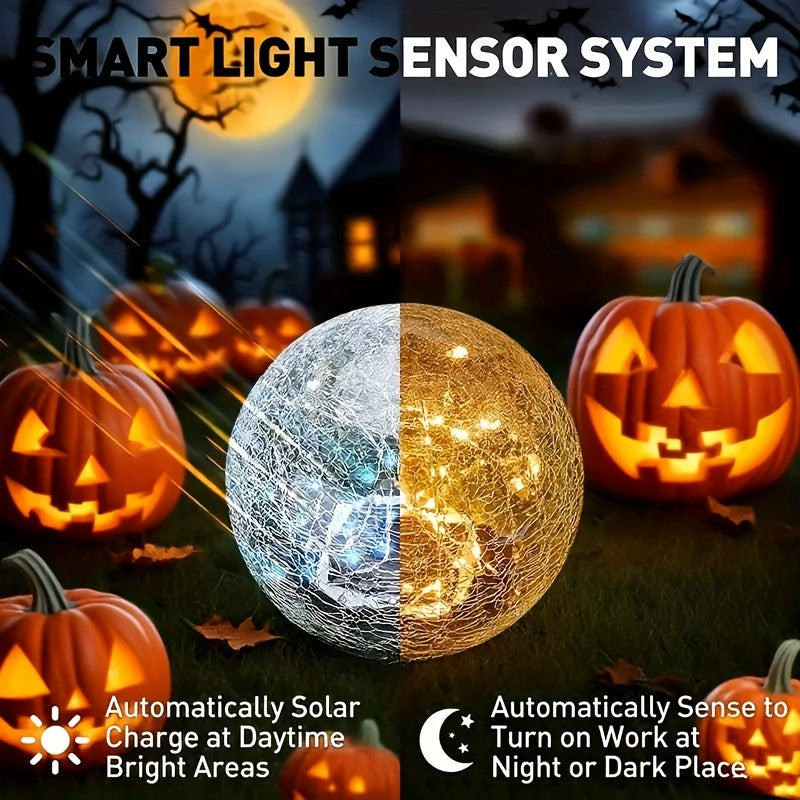 Halloween Solar LED Garden Globe Light, Cracked Glass Sphere LED Outdoor Decorative Light, Perfect for Halloween, Christmas, Easter, Patio, Lawn, Garden Lighting | Elegant Globe Light