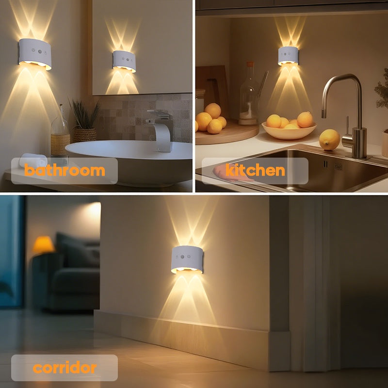 Dual-Head LED Wall Light with Motion Sensor, Touch Control, 3-Color Temperature LED Night Light, Adjustable Bedroom Spotlight and Ambient Lighting for Home and Hallway