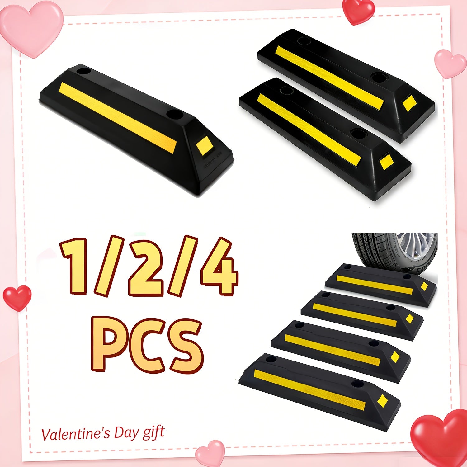 1/2/4 Pack, Garage Vehicle Floor Safety Heavy Duty Rubber Parking Curb Ramp Stop, For Car Van Truck Wheel Tire Chock Guide Guard Bumper Protection, Multiple Colors Available. Valentine's Day Gift for Men, Boyfriend, Husband & Partner