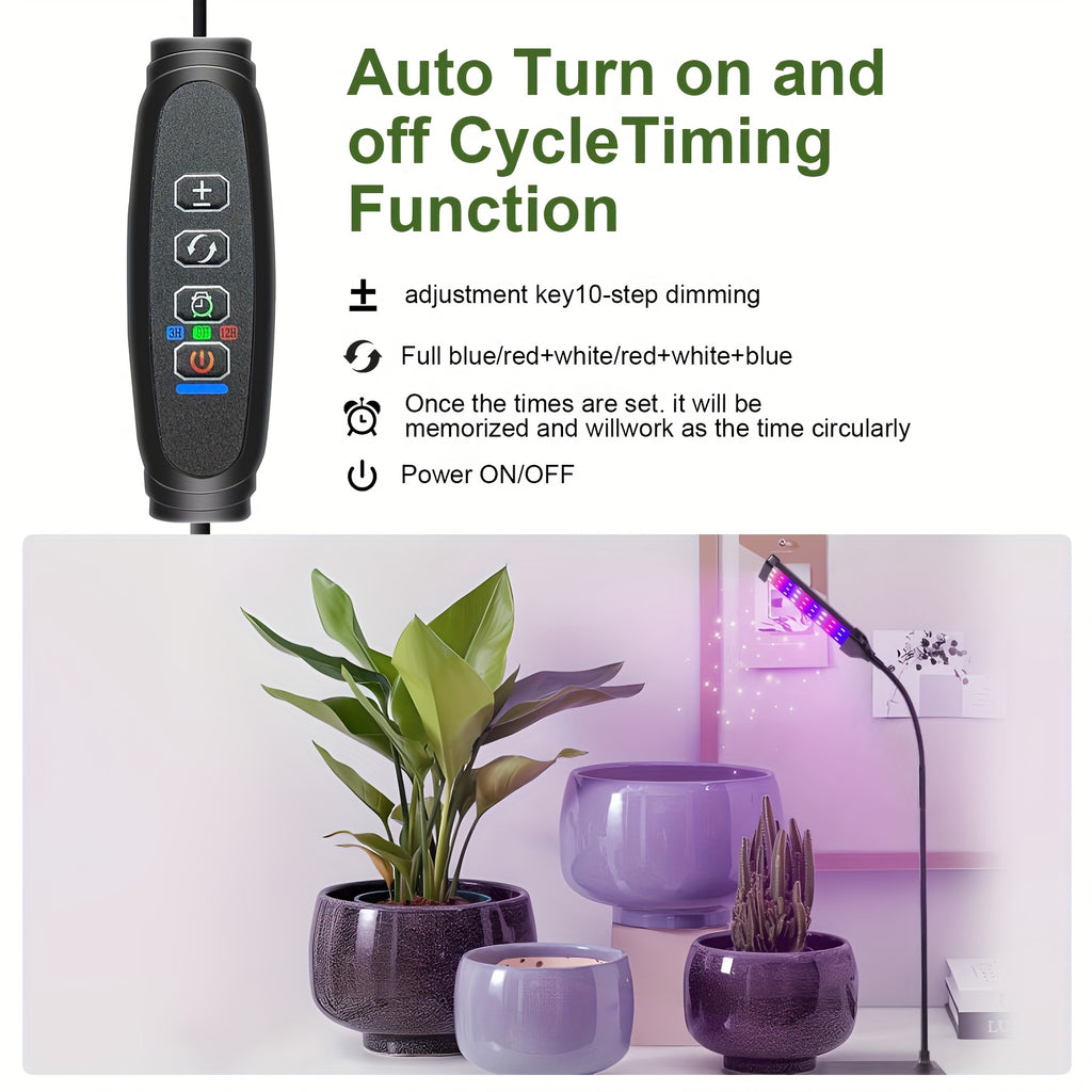 Square tube base LED grow light, multi-functional indoor plant lighting, with USB timer dimming, plant growth promoting light, 3 mode switching, promotes healthy plant growth