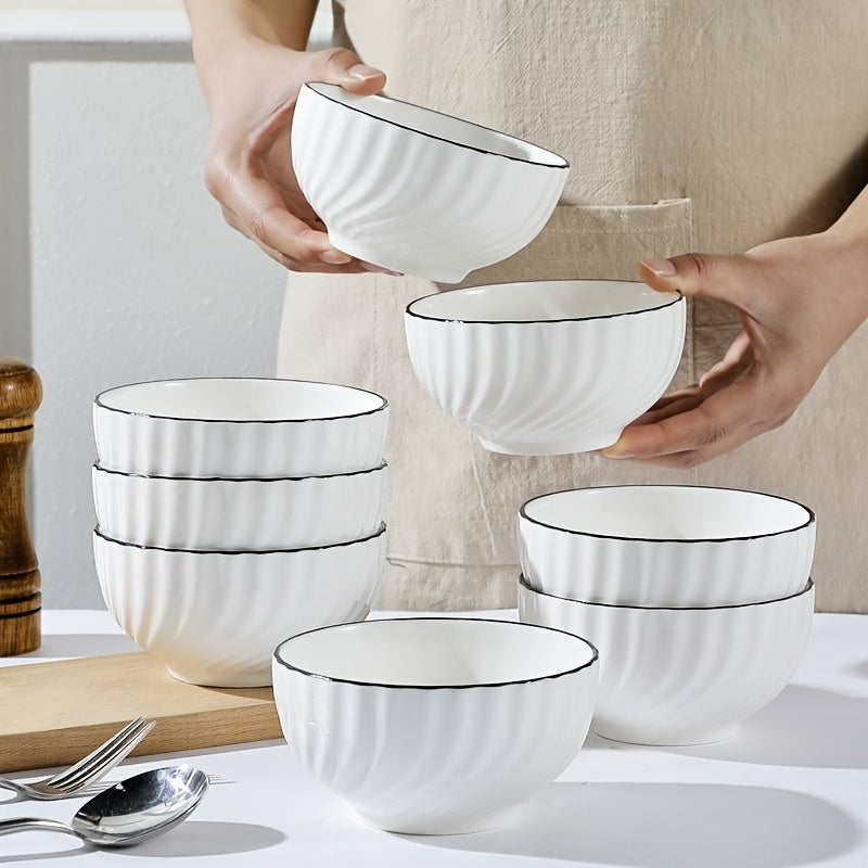 Set of 4 Ceramic Rice Bowls – Handmade Crescent Ceramic Bowl, Under-Glaze Color, Japanese Rice Bowl, Small Dessert Bowl