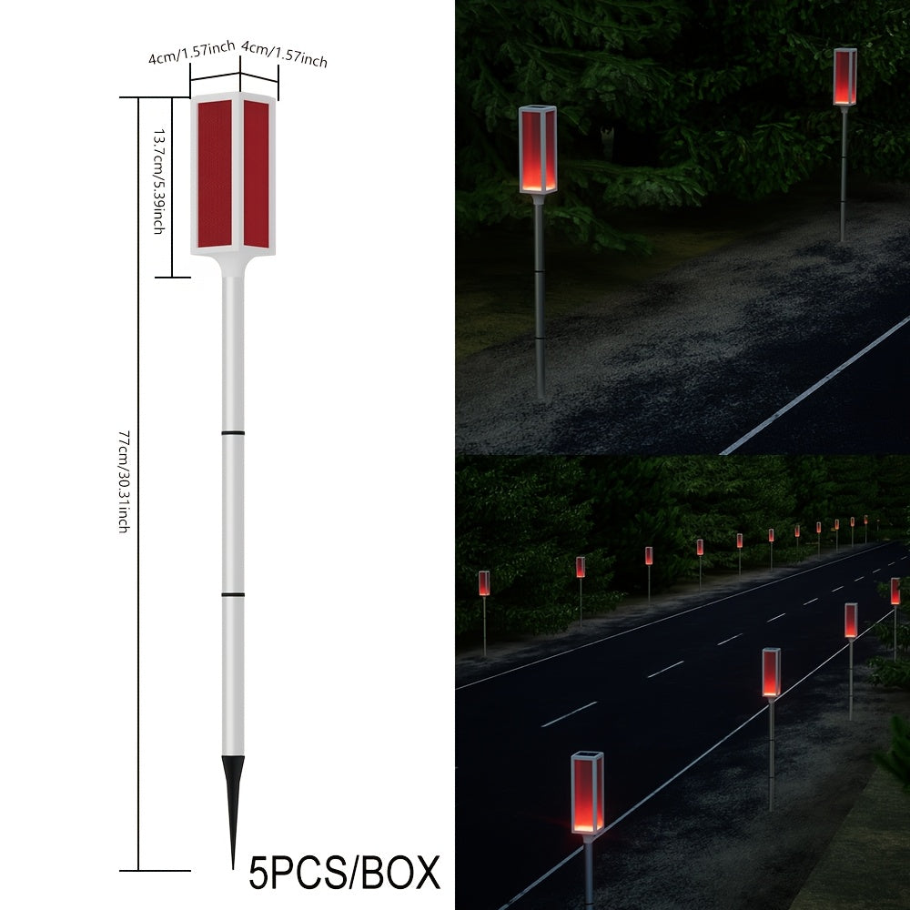 5pcs/Box IP44 Outdoor Solar Lawn Light, Roadblock LED Strobe Signal Ground Plug Lamp