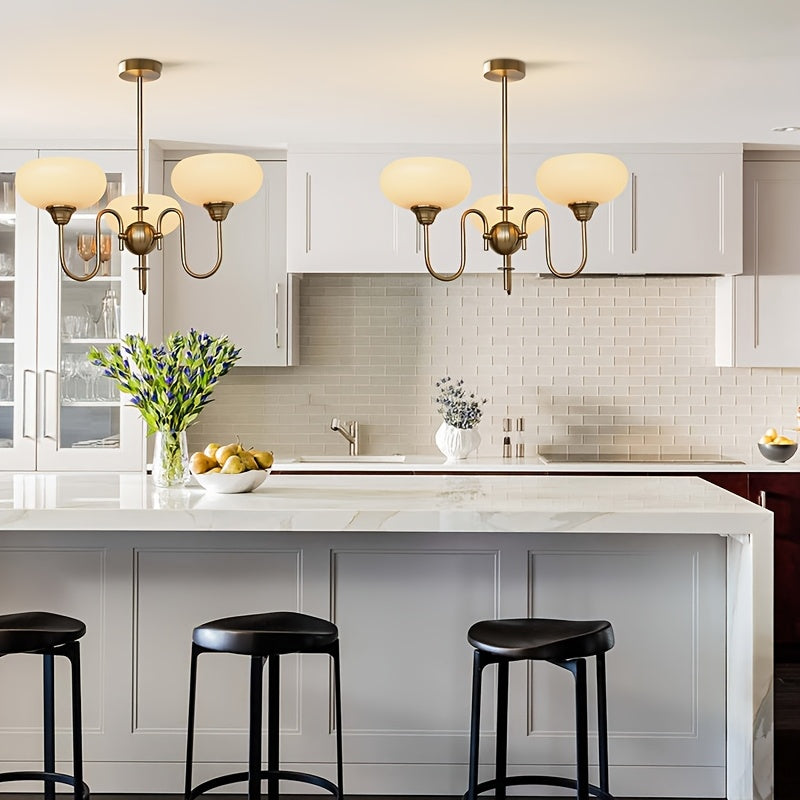 Elegant Gold Three-Light Pendant Light, Mid-Century Modern Chandelier with Opal Glass Shade, Adjustable Hanging Ceiling Light, Suitable for Dining Table and Living Room
