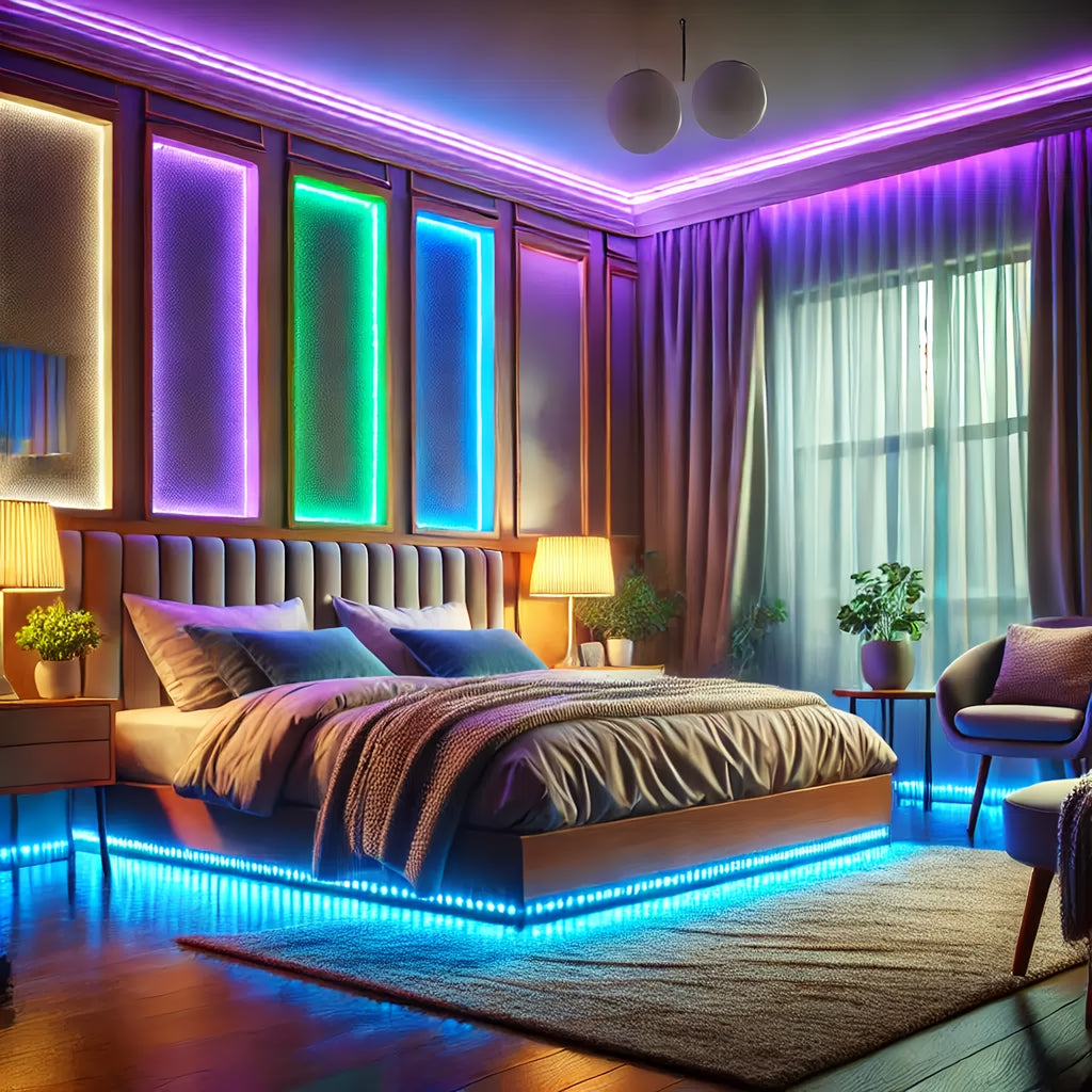 NBBUFF 卧室 LED 灯条，39.37英寸-1181.1英寸，RGB 灯带，带 44 键遥控器，颜色可调，USB 供电，适用于床头客厅，节日礼物，游戏派对装饰灯，电视背景灯，万圣节，婚礼酒吧装饰