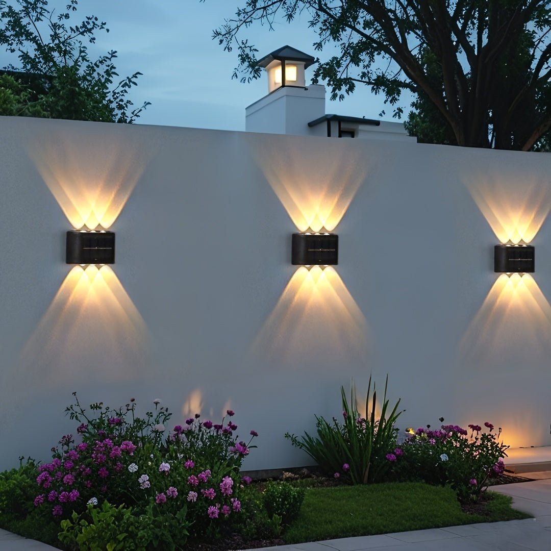 Spring & Summer Bestseller 5pcs Solar Light, 6LED Convex Lens Up-Down Wall Washer Light, Villa Fence Wall Light, Garden Light, Manor Courtyard Exterior Wall Light, Warehouse Garage Indoor & Outdoor
