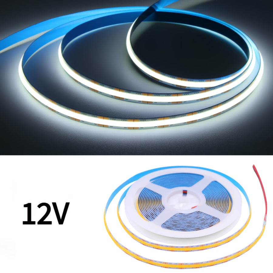 12V COB LED燈條，高密度軟矽膠燈帶，320 LED/公尺，8mm PCB線性燈，提供3000K、4000K和6000K