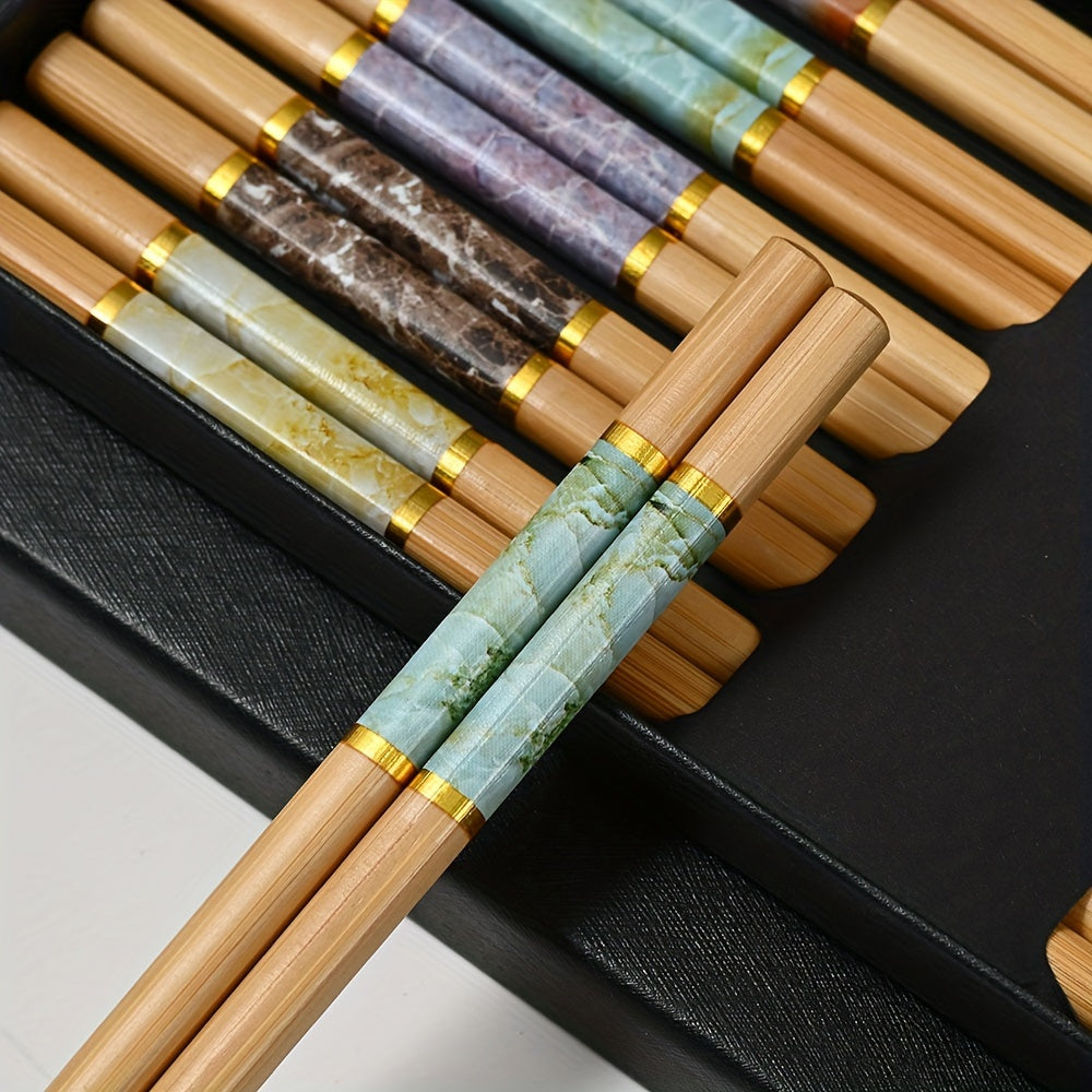 10 Pairs, 24cm / 9.45 Inches, Patterned Bamboo Chopsticks Reusable – Perfect for Wedding Parties, Ceremonies – Chinese Natural Anti-Slip Chopsticks – Dishwasher Safe – Lightweight Chopstick Set – Great for Eid