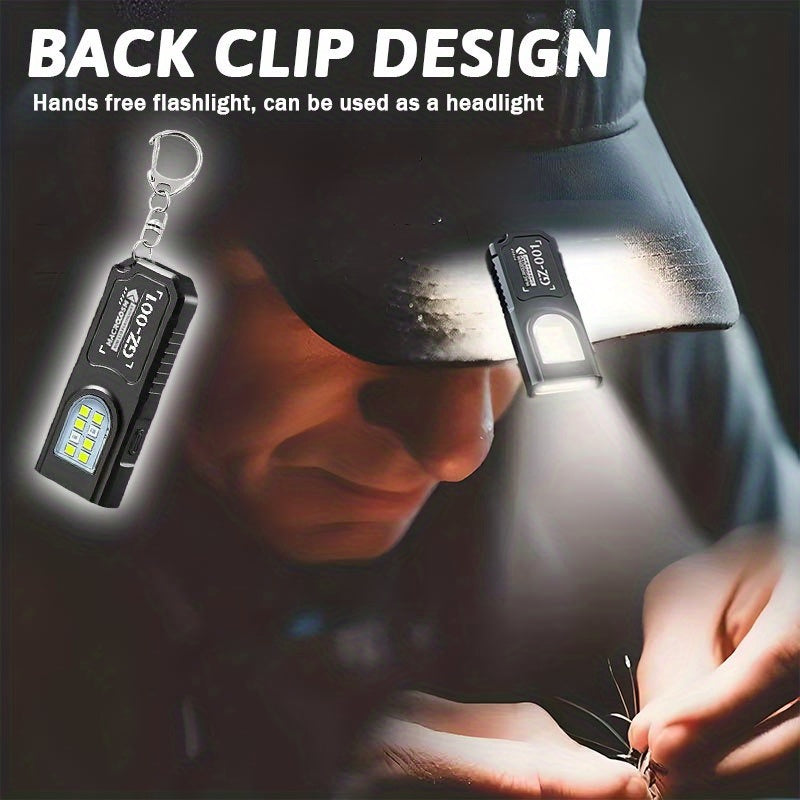 1Pc Mini USB Rechargeable Hands-Free Flashlight, Small Keychain Light, Clip-On Headlamp, 5 Lighting Modes Multifunctional Emergency Lantern, Hanging Tent Light, Perfect for Travel, Camping and Fishing