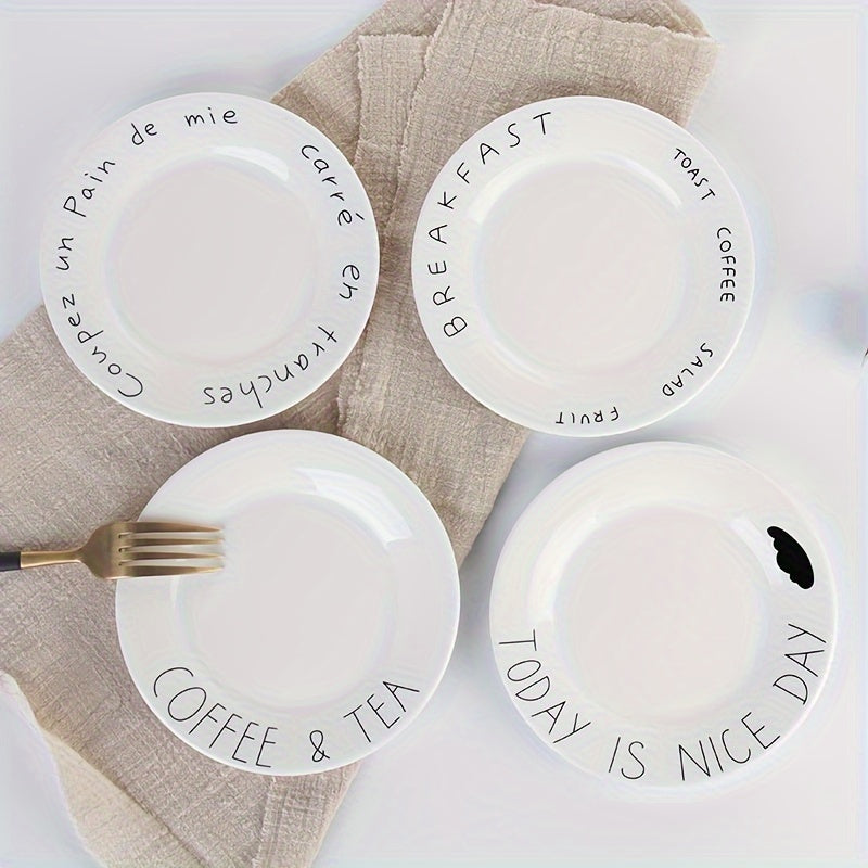 4-Piece Set, 6-Inch Ceramic Plates, Breakfast Plate, Sandwich, Bread, Cake, Dessert & Fruit Plate, Salad Plate – Perfect for Home Kitchen, Simple Modern Nordic Style Ceramic Flat Dish Tableware, Microwave & Dishwasher Safe